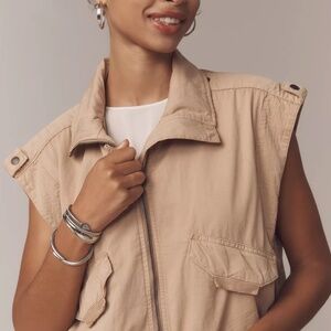 By Anthropologie Linen Blend Cinched Hem Vest - S